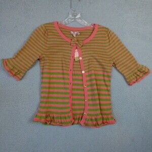 New Juicy Couture Sweater Girls 14 Green Pink Ruffle Cardigan Preppy Button